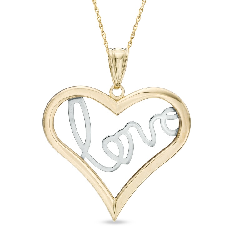 "LOVE" Heart Pendant in 10K Two-Tone Gold