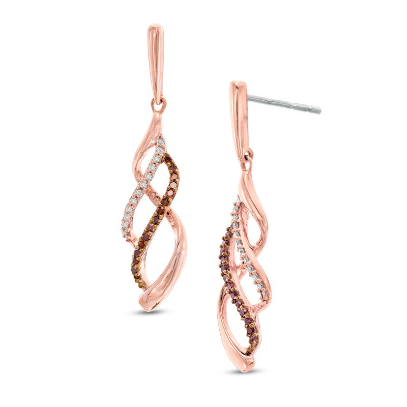 1/5 CT. T.W. Enhanced Cognac and White Diamond Infinity Waves Drop Earrings in 10K Rose Gold