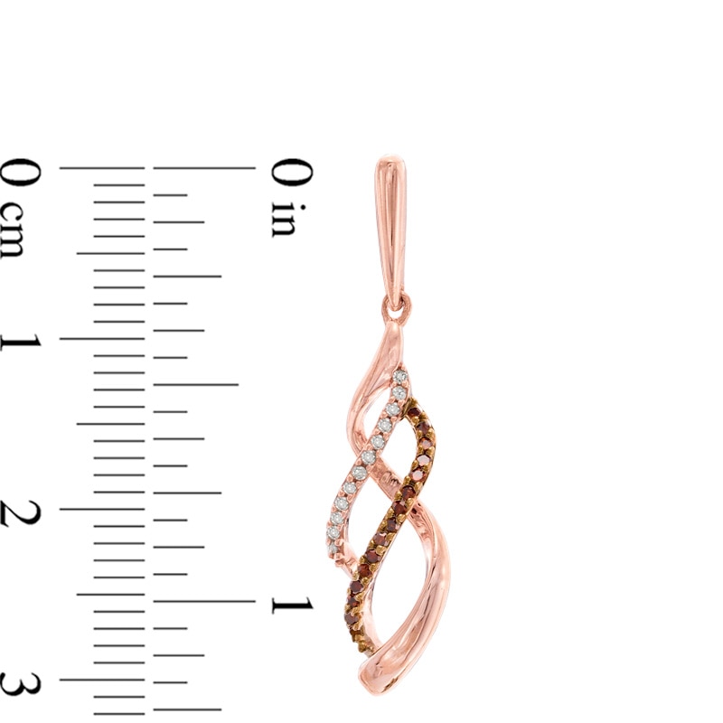 Main Image 2 of 1/5 CT. T.W. Enhanced Cognac and White Diamond Infinity Waves Drop Earrings in 10K Rose Gold