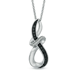 Enhanced Black and White Diamond Accent Abstract Infinity Pendant in Sterling Silver