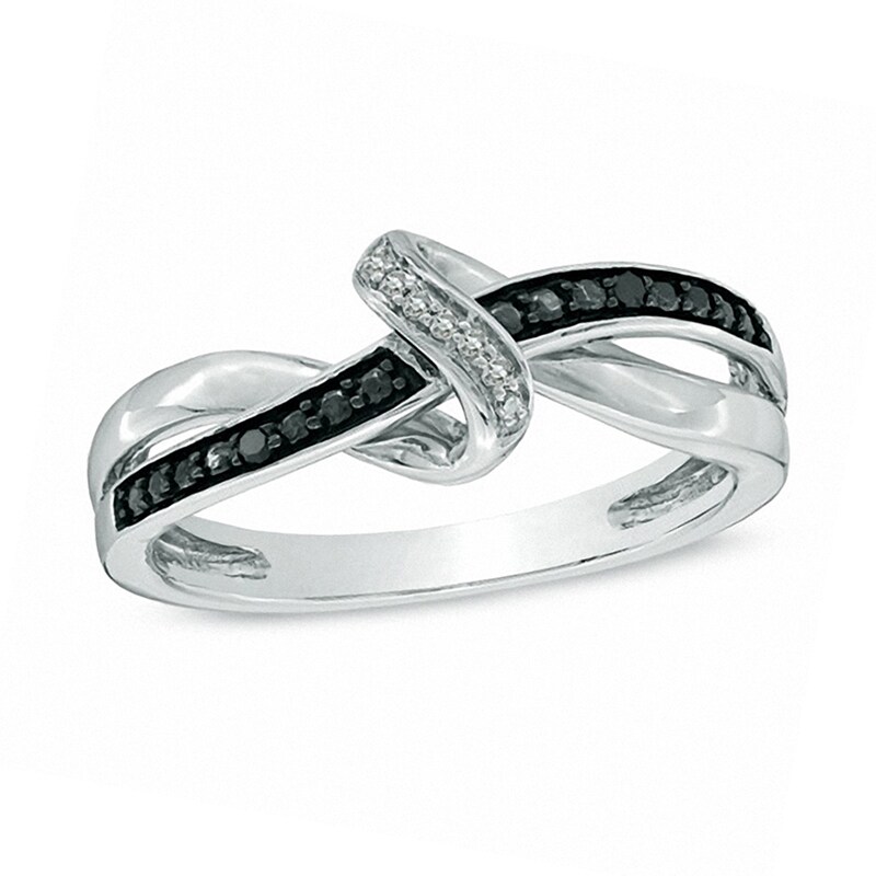 Enhanced Black and White Diamond Accent Abstract Infinity Knot Ring in Sterling Silver