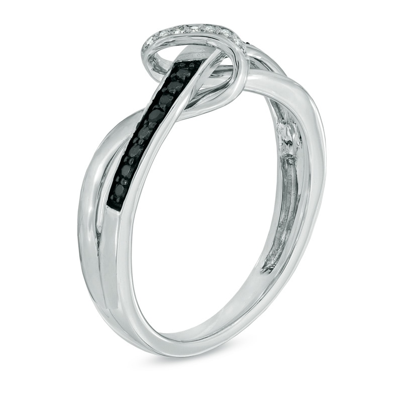 Enhanced Black and White Diamond Accent Abstract Infinity Knot Ring in Sterling Silver