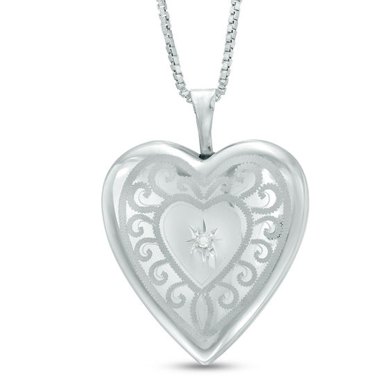 Diamond Accent Heart Locket Pendant in Sterling Silver