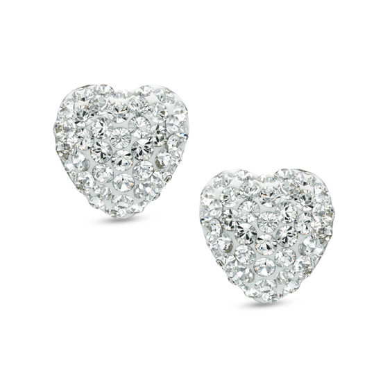 Crystal Heart Stud Earrings in Sterling Silver