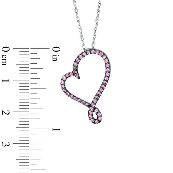 Lab-Created Pink Sapphire Looping Heart Pendant in Black Rhodium Sterling Silver