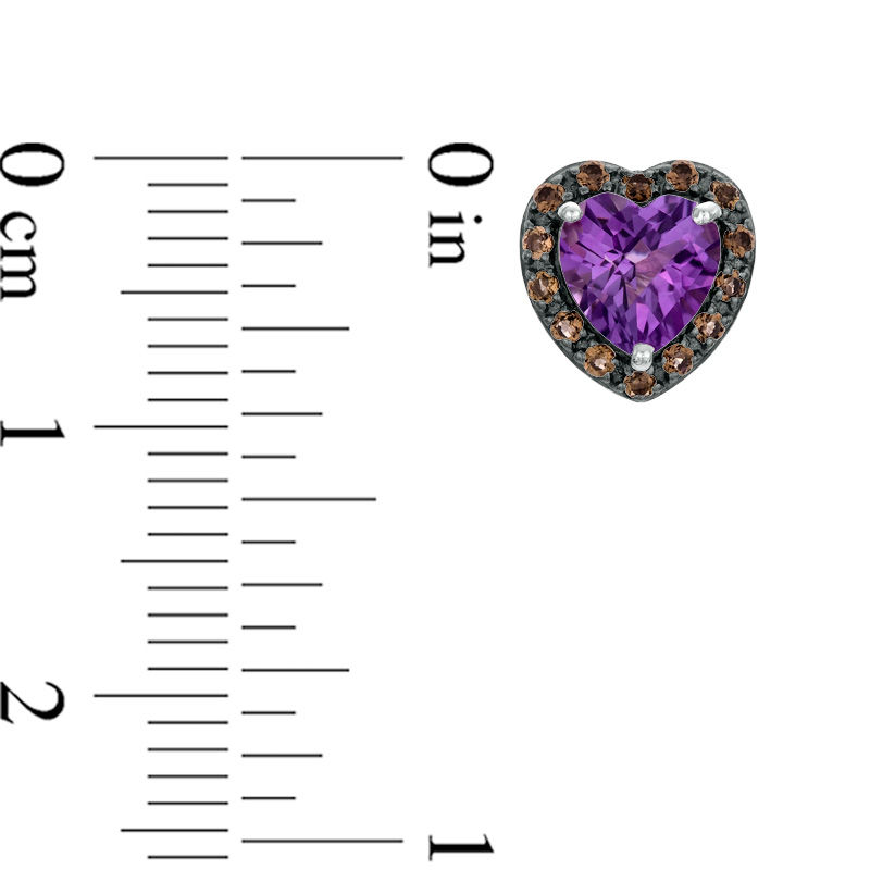 Main Image 2 of 6.0mm Heart-Shaped Amethyst and Smoky Quartz Stud Earrings in Sterling Silver
