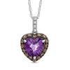 Thumbnail Image 1 of 8.0mm Heart-Shaped Amethyst, Smoky Quartz and Lab-Created White Sapphire Pendant in Sterling Silver