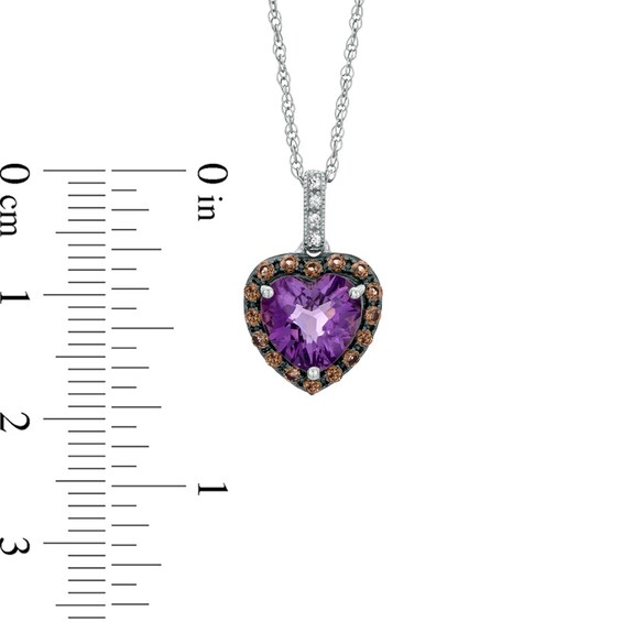 8.0mm Heart-Shaped Amethyst, Smoky Quartz and Lab-Created White Sapphire Pendant in Sterling Silver