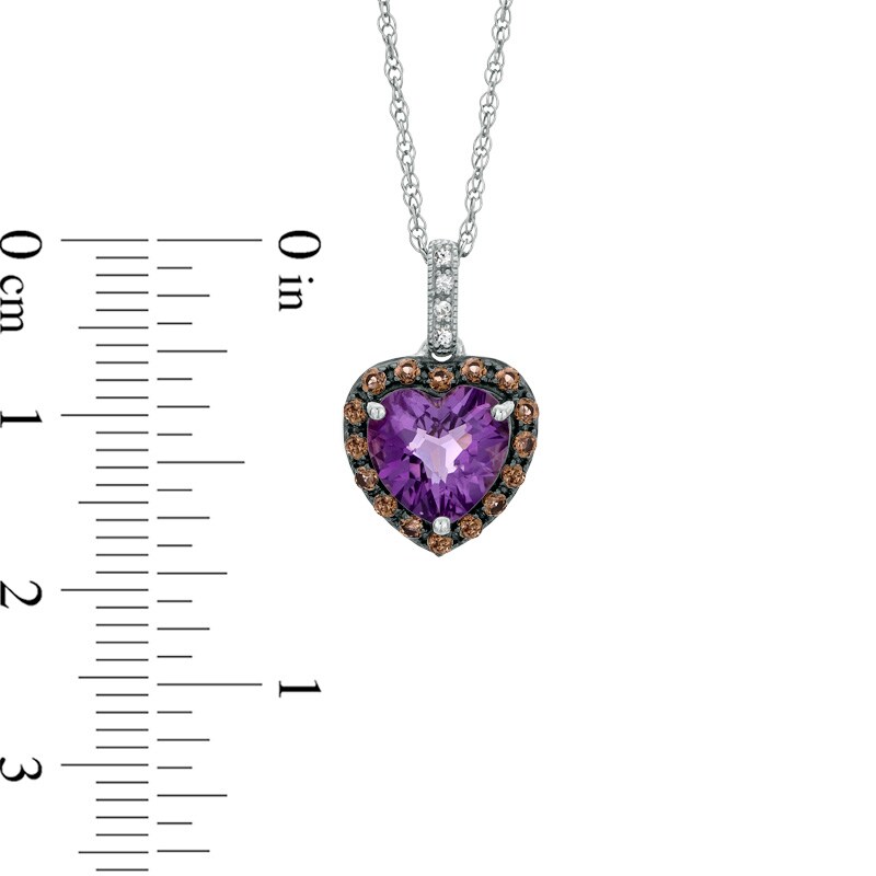 Main Image 2 of 8.0mm Heart-Shaped Amethyst, Smoky Quartz and Lab-Created White Sapphire Pendant in Sterling Silver