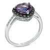 Thumbnail Image 1 of 8.0mm Heart-Shaped Amethyst, Smoky Quartz and Lab-Created White Sapphire Ring in Sterling Silver