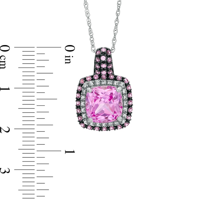 9.0mm Cushion-Cut Lab-Created Pink and White Sapphire Pendant in Sterling Silver