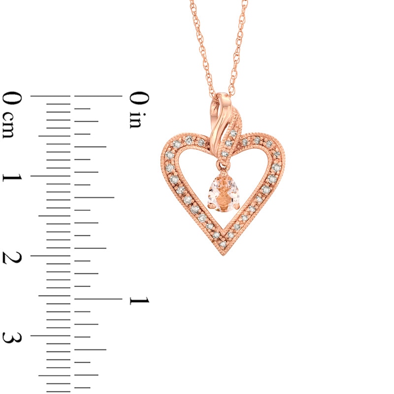 Main Image 2 of Pear-Shaped Morganite and 1/8 CT. T.W. Diamond Heart Pendant in 10K Rose Gold