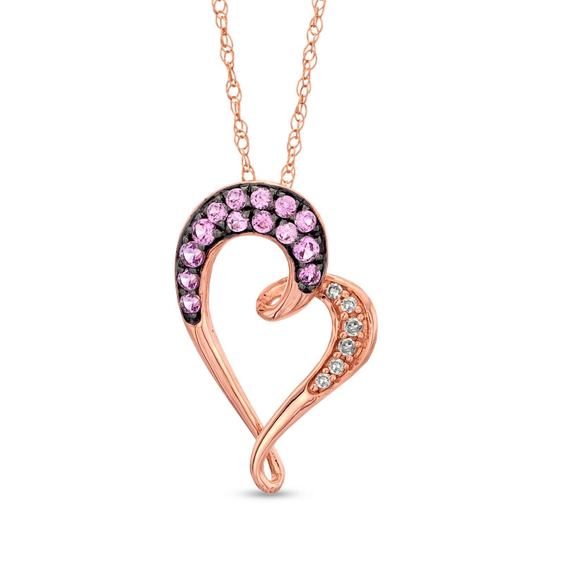 Lab-Created Pink Sapphire and Diamond Accent Heart Pendant in 10K Rose Gold