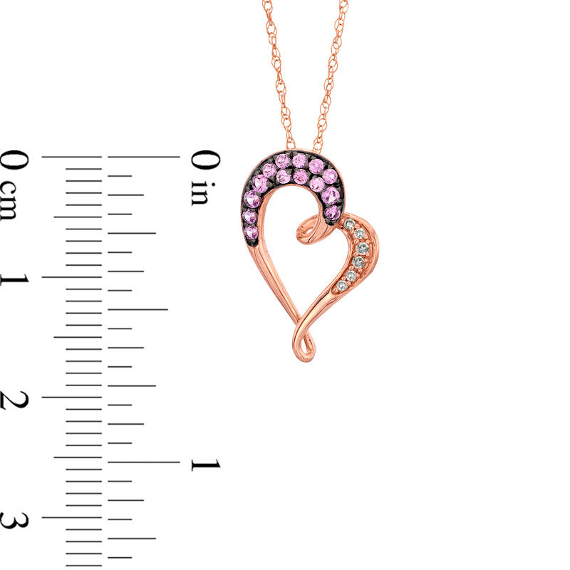 Main Image 2 of Lab-Created Pink Sapphire and Diamond Accent Heart Pendant in 10K Rose Gold