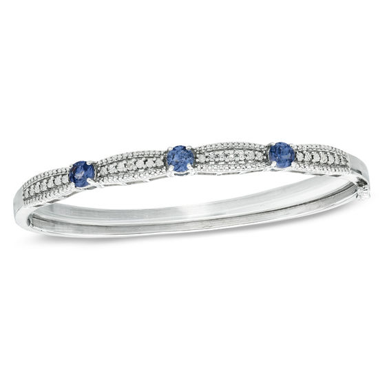 Lab-Created Blue Sapphire and Diamond Accent Bangle in Sterling Silver - 7.5"