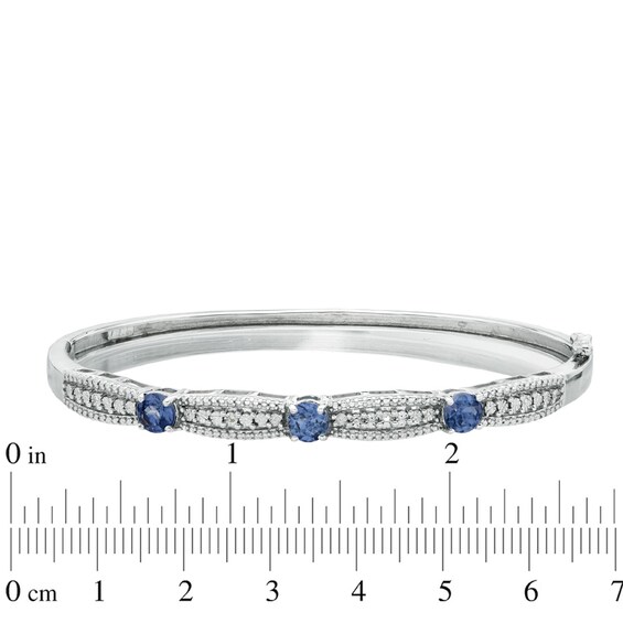 Lab-Created Blue Sapphire and Diamond Accent Bangle in Sterling Silver - 7.5"