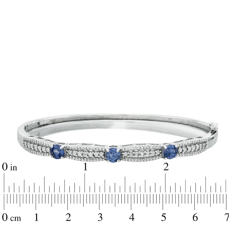Main Image 2 of Lab-Created Blue Sapphire and Diamond Accent Bangle in Sterling Silver - 7.5"