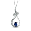 Thumbnail Image 0 of Oval Blue Sapphire and Diamond Accent Swirling Loop Pendant in 10K White Gold