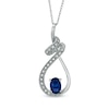 Thumbnail Image 1 of Oval Blue Sapphire and Diamond Accent Swirling Loop Pendant in 10K White Gold