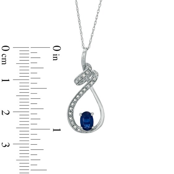 Oval Blue Sapphire and Diamond Accent Swirling Loop Pendant in 10K White Gold