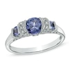 Thumbnail Image 0 of 6.0mm Tanzanite and Diamond Accent Three Stone Ring in 10K White Gold