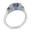 Thumbnail Image 2 of 6.0mm Tanzanite and Diamond Accent Three Stone Ring in 10K White Gold