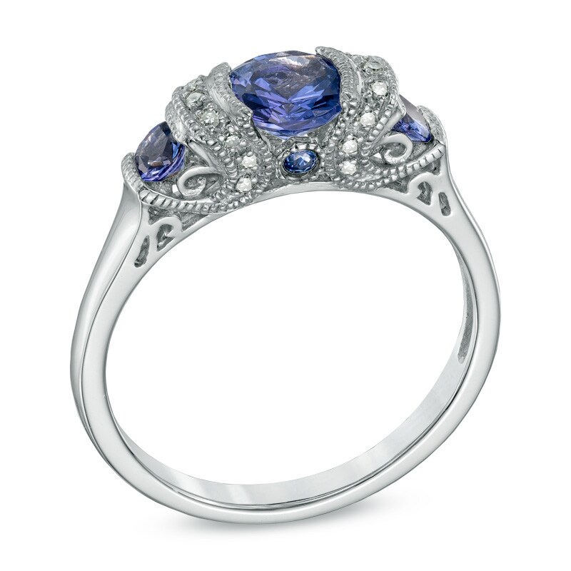 6.0mm Tanzanite and Diamond Accent Three Stone Ring in 10K White Gold