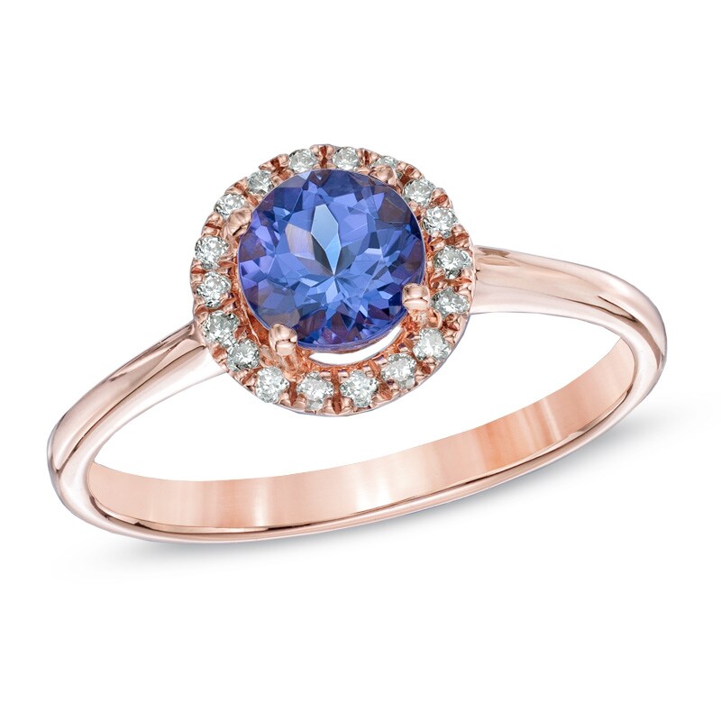 Main Image 1 of 5.5mm Tanzanite and 1/10 CT. T.W. Diamond Frame Ring in 10K Rose Gold
