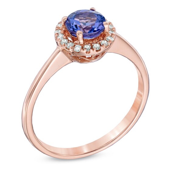 5.5mm Tanzanite and 1/10 CT. T.w. Diamond Frame Ring in 10K Rose Gold