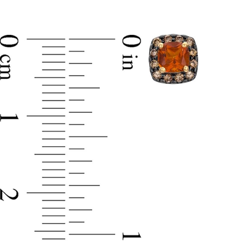 Main Image 2 of 4.0mm Cushion-Cut Madeira Citrine and 1/6 CT. T.W. Champagne Diamond Stud Earrings in 10K Gold