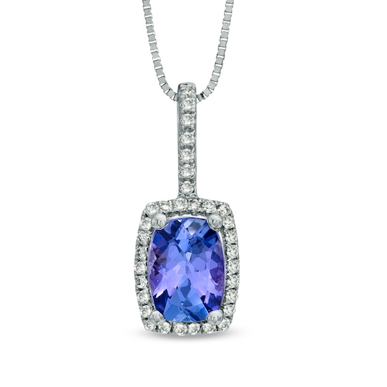 Cushion-Cut Tanzanite and 1/10 CT. T.w. Diamond Frame Pendant in 10K White Gold