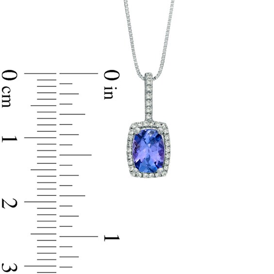 Cushion-Cut Tanzanite and 1/10 CT. T.w. Diamond Frame Pendant in 10K White Gold