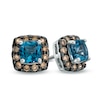 Thumbnail Image 0 of 4.0mm Cushion-Cut London Blue Topaz and 1/6 CT. T.W. Champagne Diamond Stud Earrings in 10K White Gold