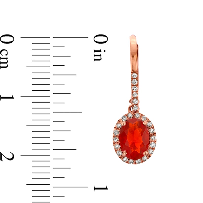 Main Image 2 of Oval Fire Opal and 1/6 CT. T.W. Diamond Frame Drop Earrings in 10K Rose Gold