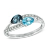 Thumbnail Image 0 of Pear-Shaped London and Swiss Blue Topaz with Diamond Accent Bypass Ring in Sterling Silver