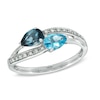 Thumbnail Image 1 of Pear-Shaped London and Swiss Blue Topaz with Diamond Accent Bypass Ring in Sterling Silver