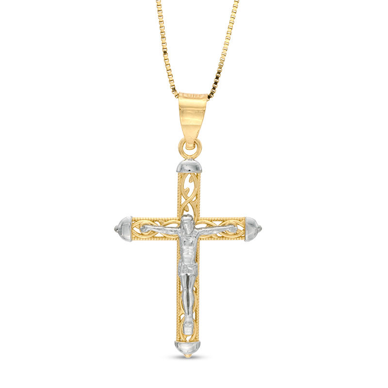 Main Image 1 of Crucifix Pendant in 10K Two-Tone Gold