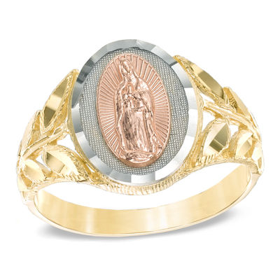 Jewelry Adviser Rings 10k /& Rhodium Mens Our Lady of Guadalupe Ring