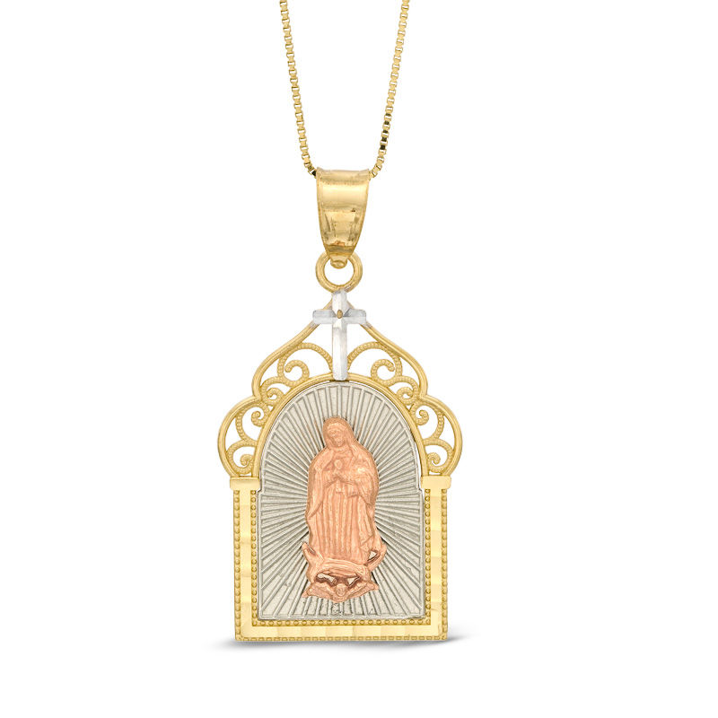 Main Image 1 of Our Lady of Guadalupe Pendant in 10K Tri-Tone Gold