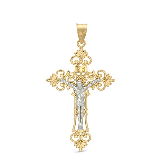 Crucifix Necklace Charm in 10K Two-Tone Gold