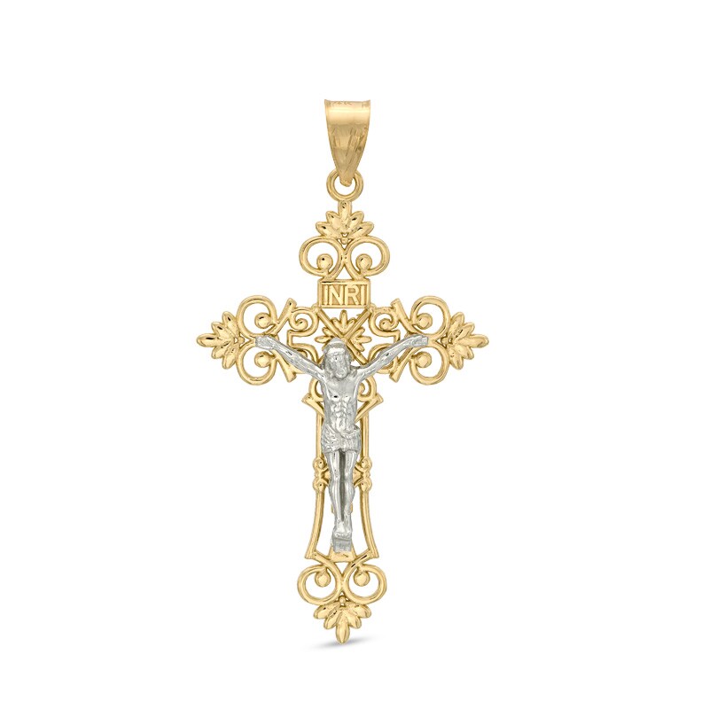 Main Image 1 of Crucifix Necklace Charm in 10K Two-Tone Gold