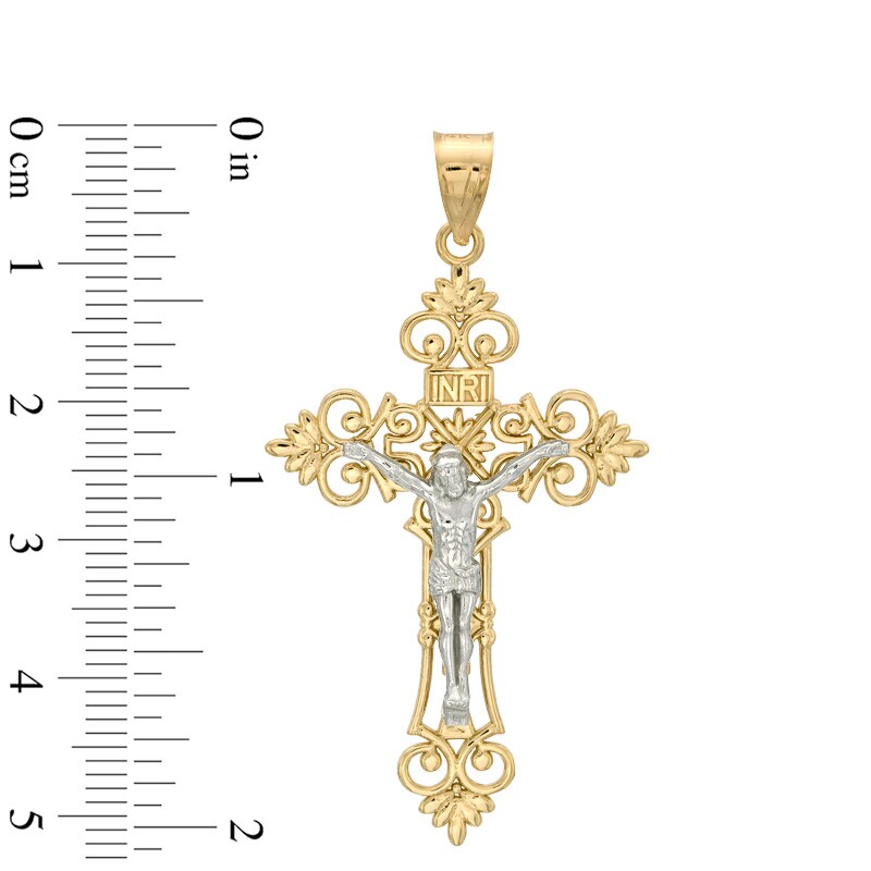 Crucifix Necklace Charm in 10K Two-Tone Gold