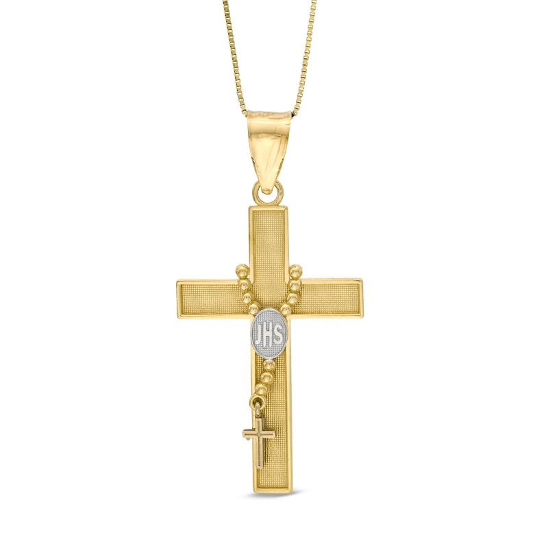 Cross with Rosary Pendant in 10K Two-Tone Gold