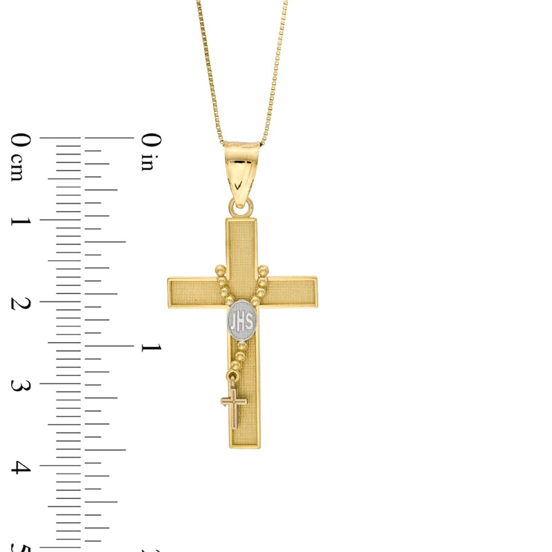 Cross with Rosary Pendant in 10K Two-Tone Gold