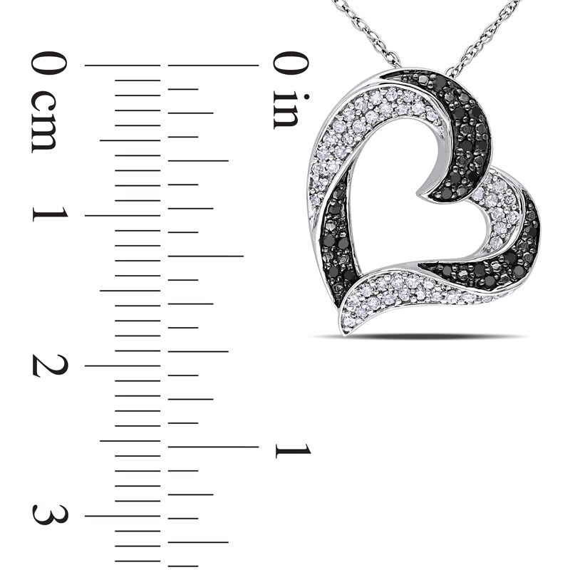 Main Image 2 of 1/3 CT. T.W. Enhanced Black and White Diamond Tilted Heart Pendant in 10K White Gold - 17"