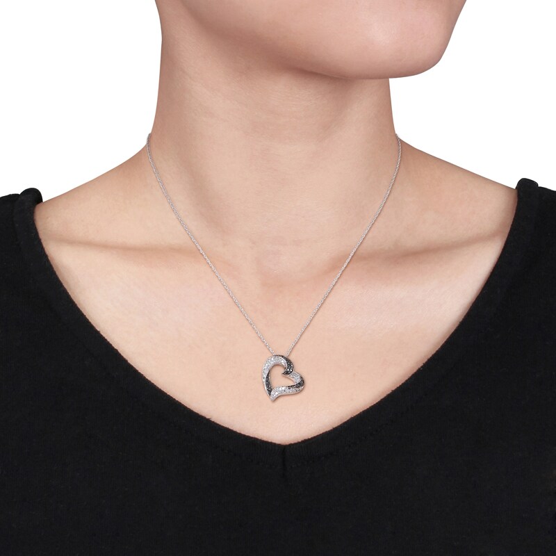 Main Image 3 of 1/3 CT. T.W. Enhanced Black and White Diamond Tilted Heart Pendant in 10K White Gold - 17"