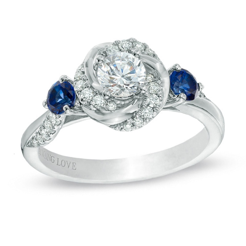 Main Image 1 of Vera Wang Love Collection 5/8 CT. T.W. Diamond and Blue Sapphire Swirl Engagement Ring in 14K White Gold