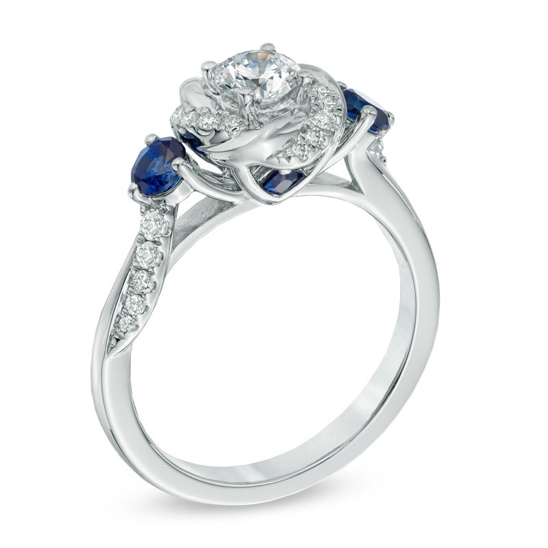 Main Image 2 of Vera Wang Love Collection 5/8 CT. T.W. Diamond and Blue Sapphire Swirl Engagement Ring in 14K White Gold