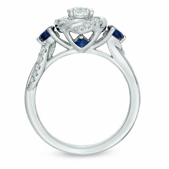 Vera Wang Love Collection 5/8 CT. T.w. Diamond and Blue Sapphire Swirl Engagement Ring 14K White Gold