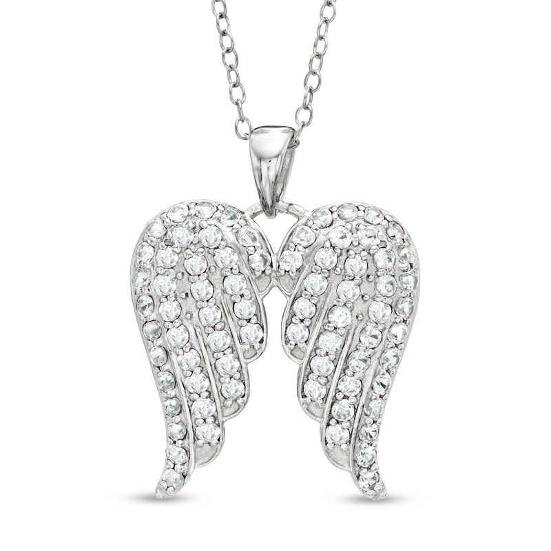 White gold shop angel wing pendant